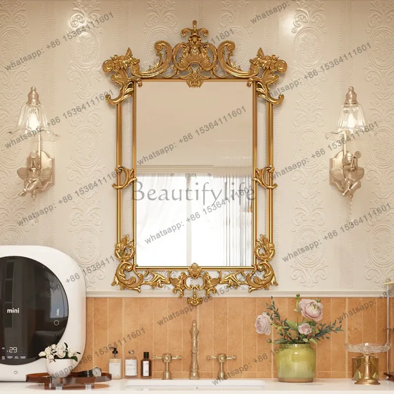 French retro smart bathroom mirror American court carved high-end fireplace decorative mirror