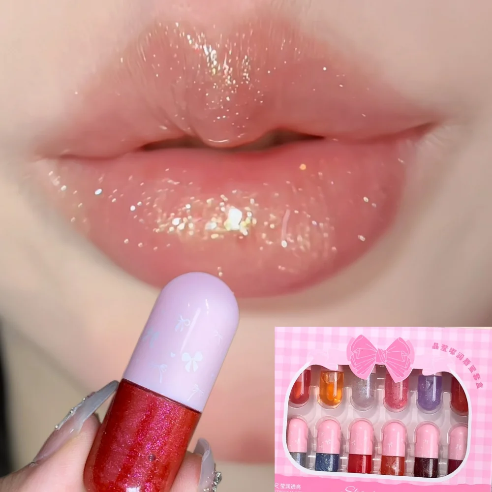 SHAQINUO 12 pièces ensemble de brillant à lèvres cristal miroitant huile pour les lèvres nourrissante et hydratante, colorée et Anti-gerçures