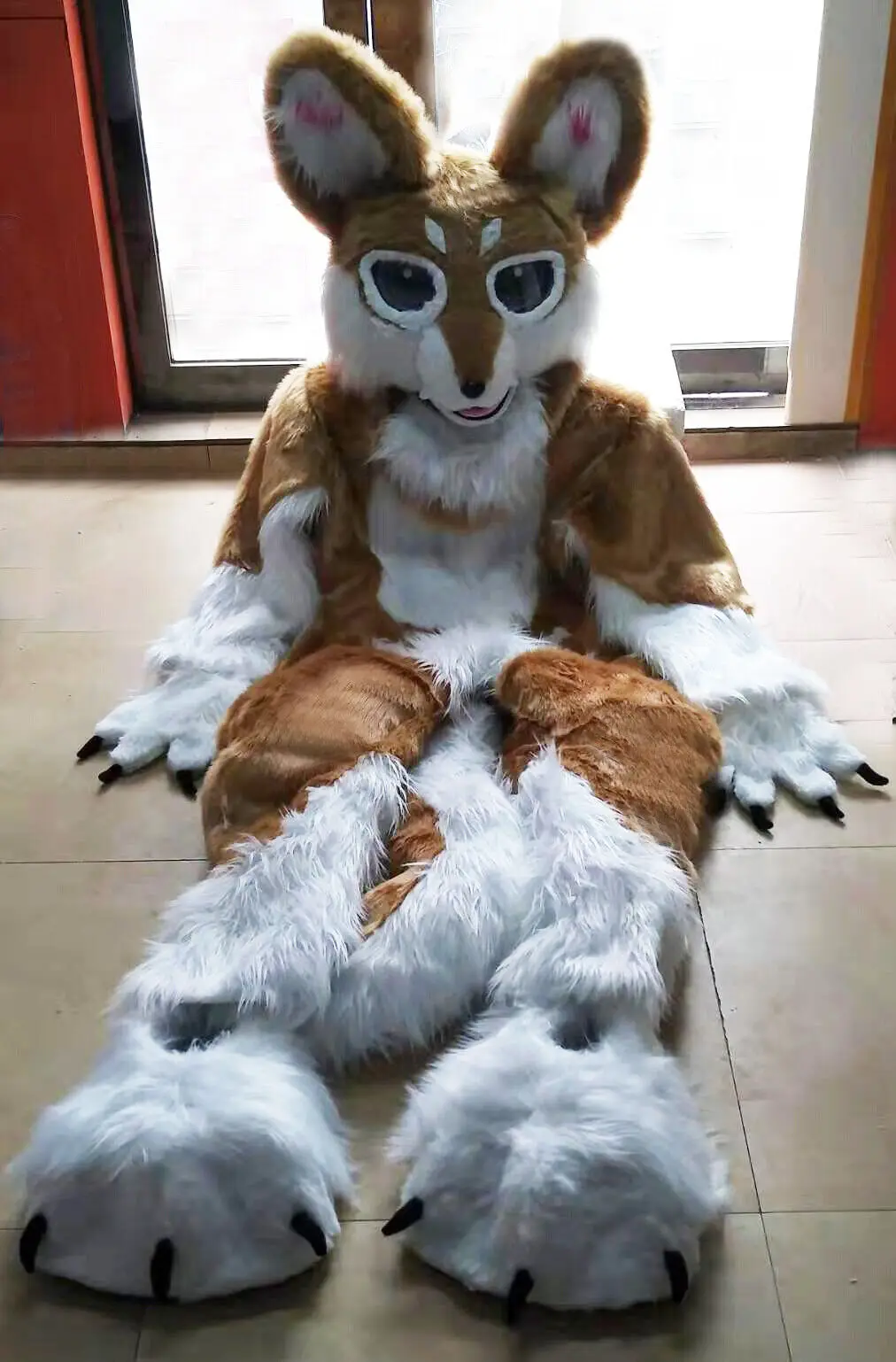 التميمة زي هالوين Fursuit طويل الفراء أجش الثعلب دمية مجموعة كوس تنورة