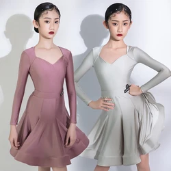 New Summer Latin Dance Dress Long Sleeve Silver Dance Suit Girls Competition Performance Costume Latin Outfit Stage Wear AMY2508