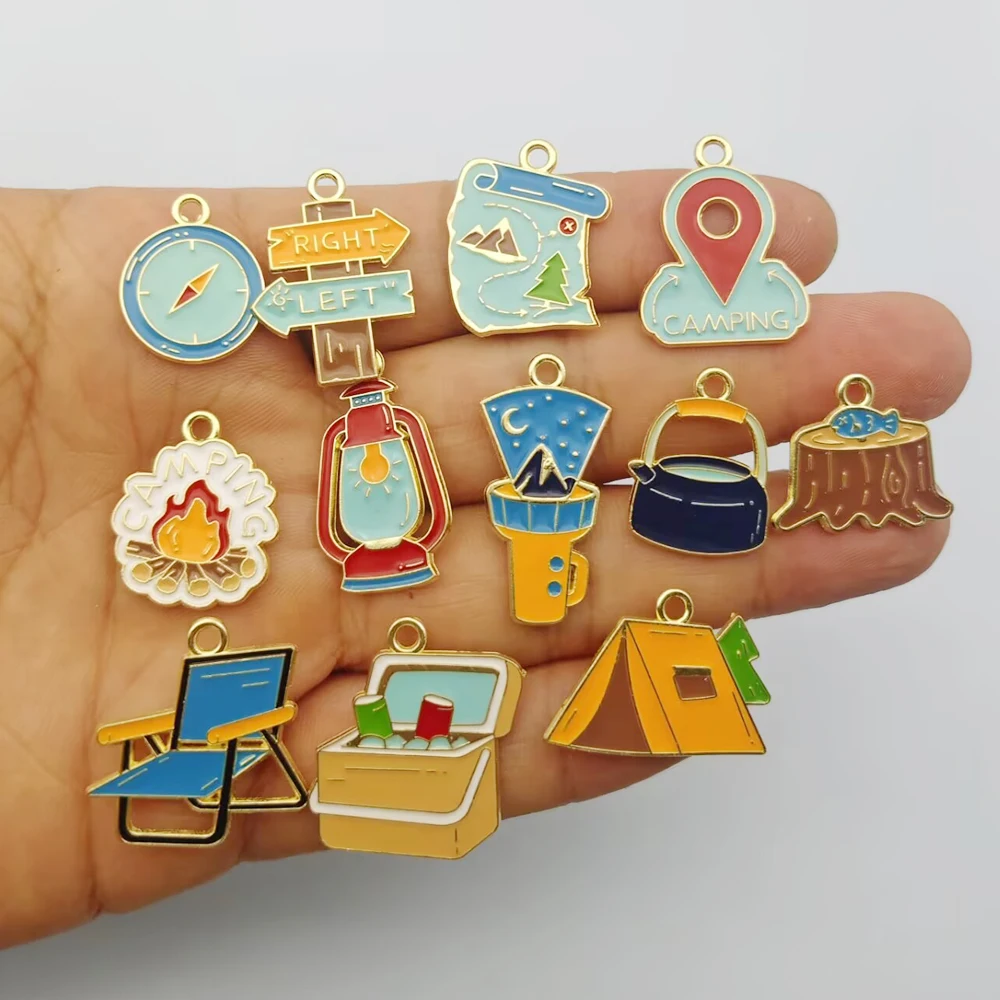 10pcs Travel Camping Charm for Jewelry Accessories Diy Making Earring Bracelet Keychain Pendant Craft Supplies Metal Gold Plated