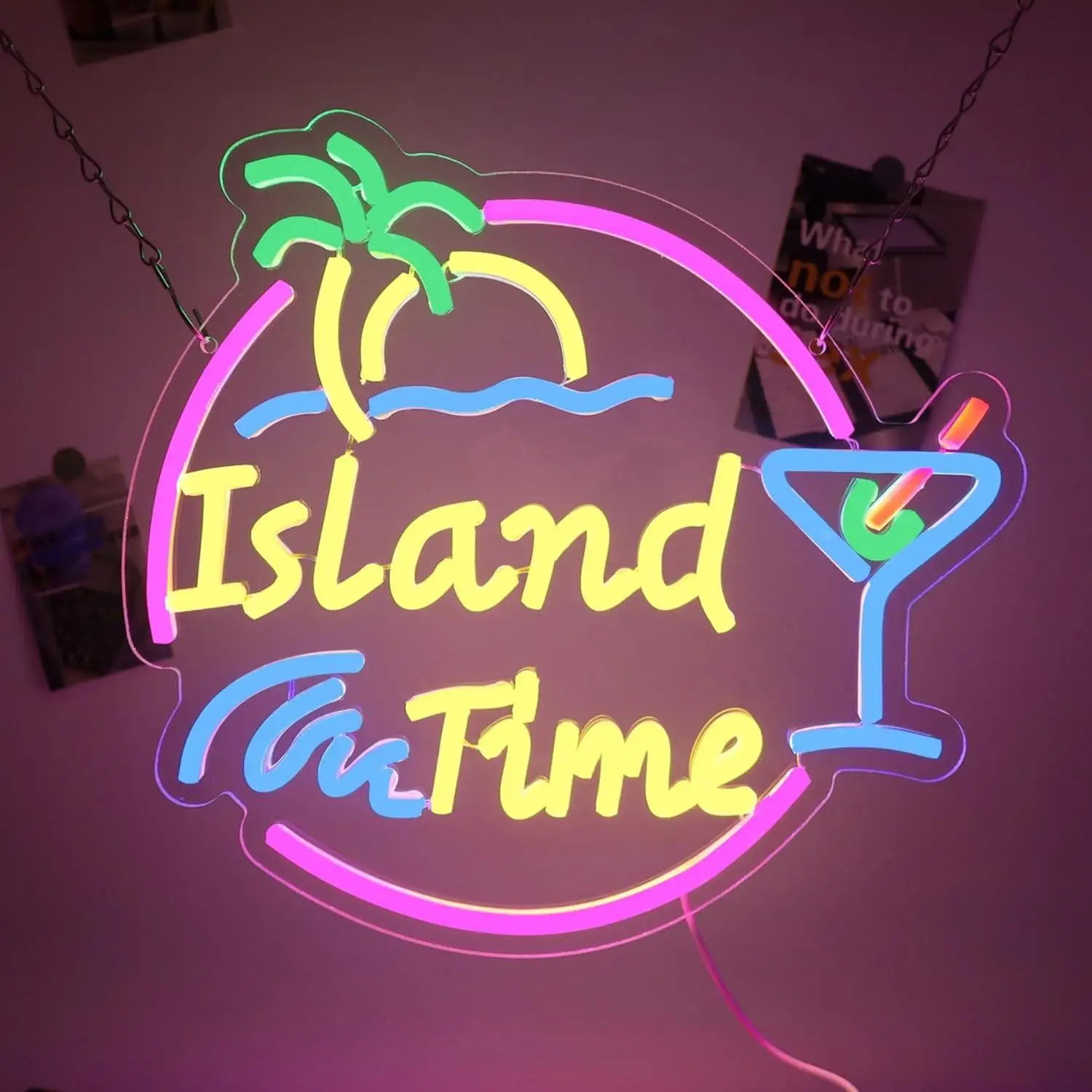 Island Time Neon Sign LED Light for Wall Decor Tropical Beach Bar Party Shop Man Cave Home Indoor Art Decoration Sign Gifts