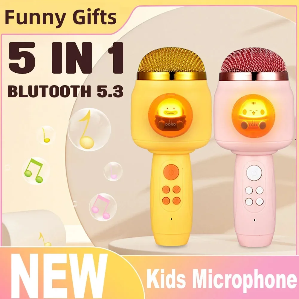 5 in 1 New Karaoke Microphone for Kids Singing Portable Wireless Bluetooth 5.3 Karaoke Speaker with LED Lights Machine Kids Gift