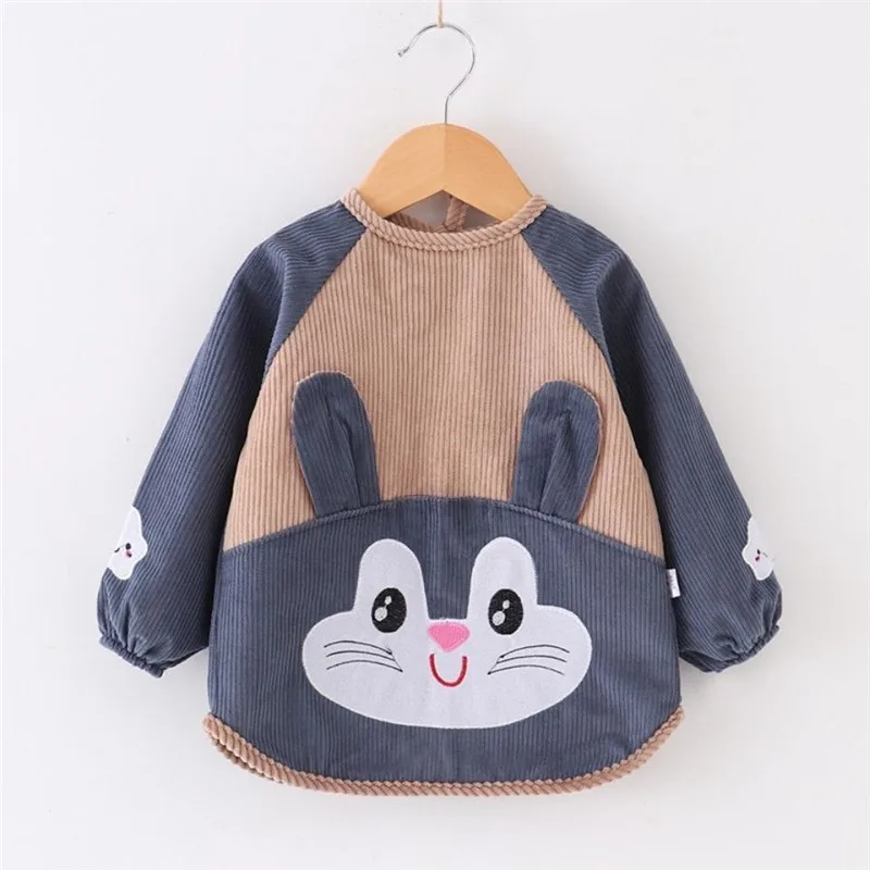 Cute Baby Bibs Toddler Baberos Bavoir Corduroy Long Sleeve Apron Cartoon Animals Children Feeding Smock Bib Baby Stuff 0-5Y