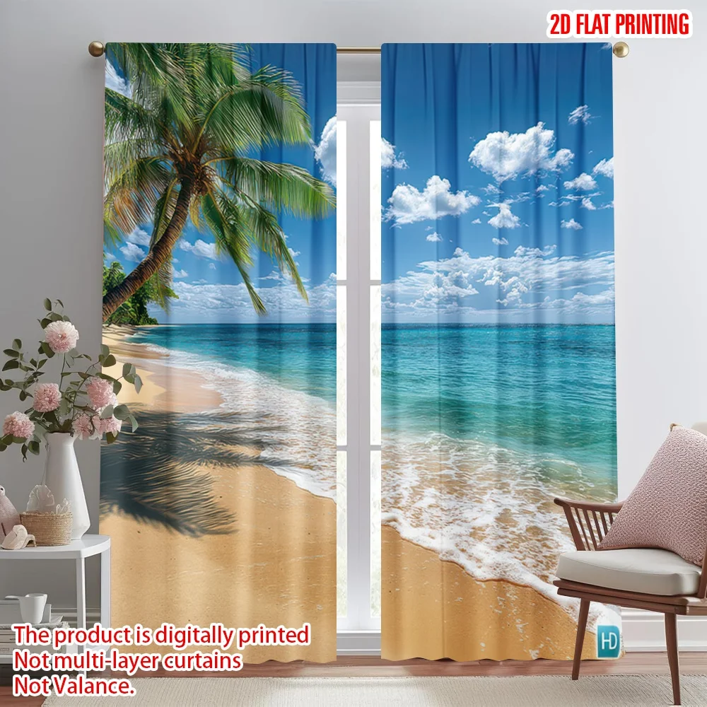 

2D flat printing 2pcs Drapes Tropical Beach Paradise(8) Digital Printed Polyester Drapes Festive Holiday Perfect for Festive