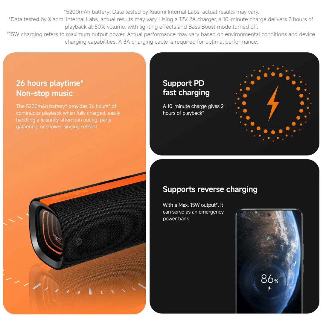 Xiaomi Sound Party 50W جودة صوت قوية Harman AudioEFX TWS وضع 26h وقت اللعب يدعم PD شحن سريع وشحن عكسي