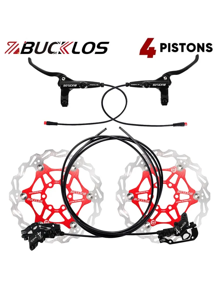 AliExpress BUCKLOS E-Bike Hydraulic Disc Brake Set 4 Piston Power Off Electric Bicycle Scooter Hydraulic Brakes MTB Oil Pipe 1150/1950mm