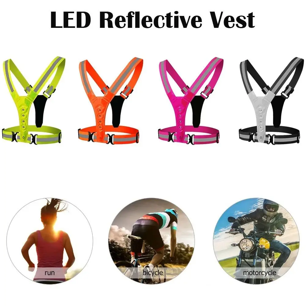 سترة جري ليلية عالية الوضوح 3 أوضاع إضاءة سترة عاكسة LED مرنة قابلة للتعديل سترة رياضية وامضة #4