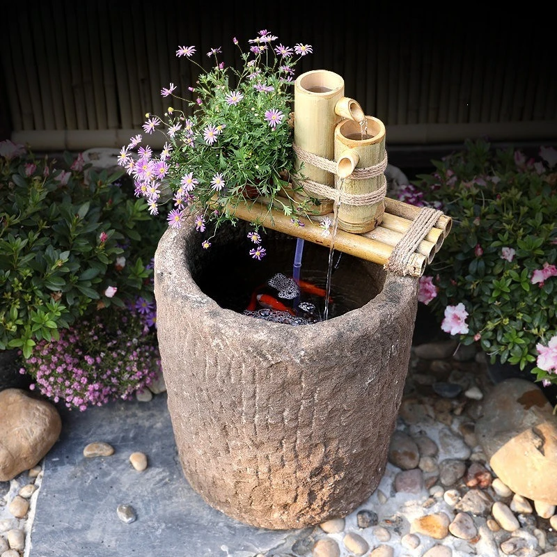 Courtyard retro rockery fountain landscape B & B garden floor-to-ceiling Zen balcony ornament