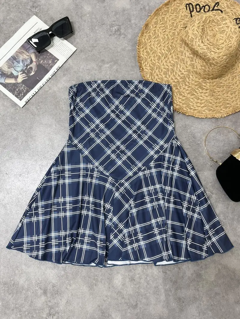 Spicy Girl Style Strapless Sleeveless Waist Cinched A-Line Short Skirt Large Umbrella Skirt Spicy Girl Atmosphere Dress