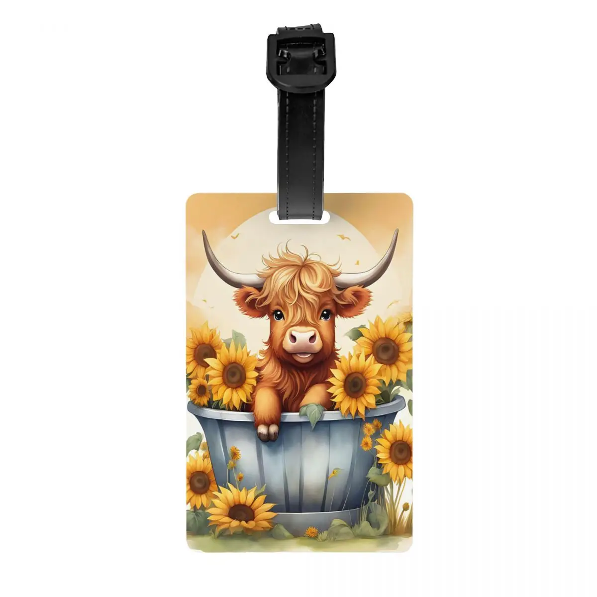 Custom Highland Cow And Flower Luggage Tags for Suitcases Cute Baggage Tags Privacy Cover ID Label