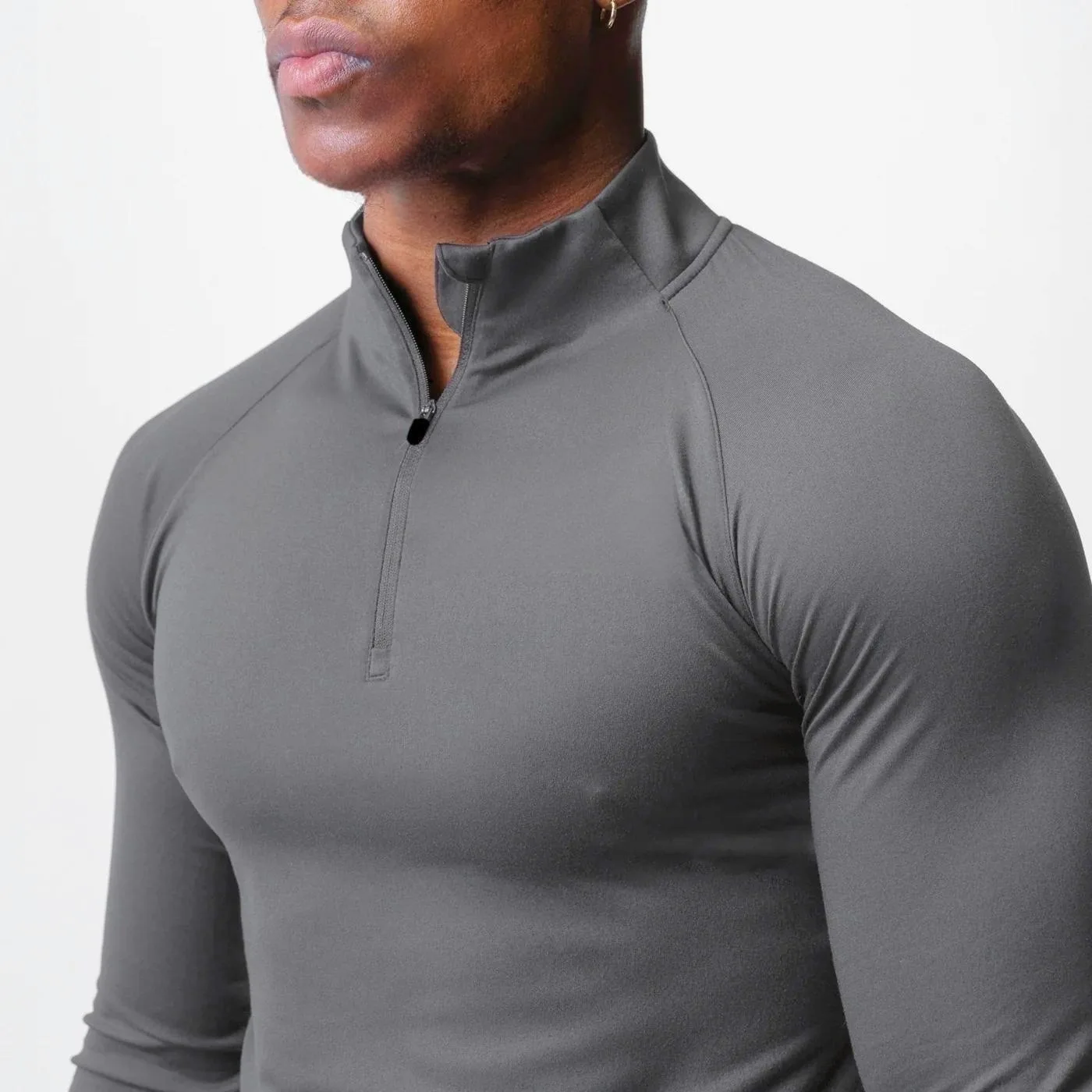 Mens 1/4 Zip Compression T Shirts Training Running Long Sleeves Moisture Wicking Athletic Tees Half High Neck Slim Gym Clothes