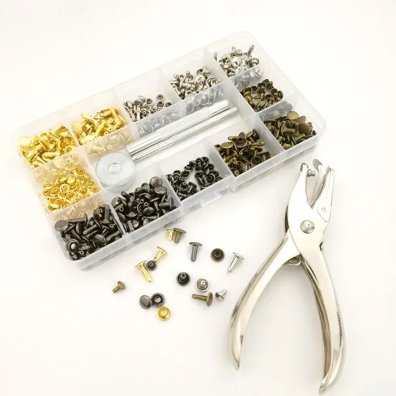 180Pcs Metal Snap Fasteners Buttons Leather Rivets Hole Punch Pliers Double Cap Rivet Stud Round Nail Spike  For Clothing/Bags