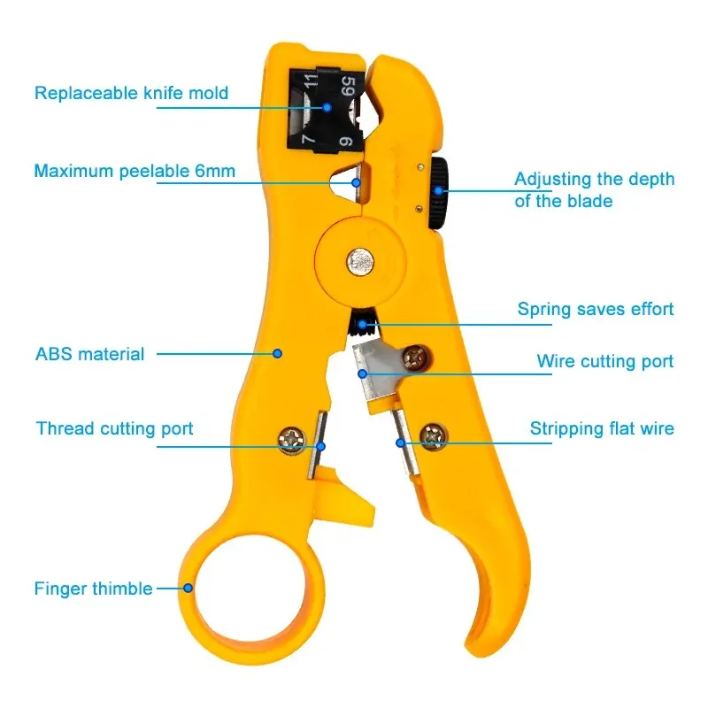 Multifunctional Wire Pliers Yellow Rotary Wire Stripper Adjustable Distance STP/UTP Network Cable Coaxial Wire Stripper Tool