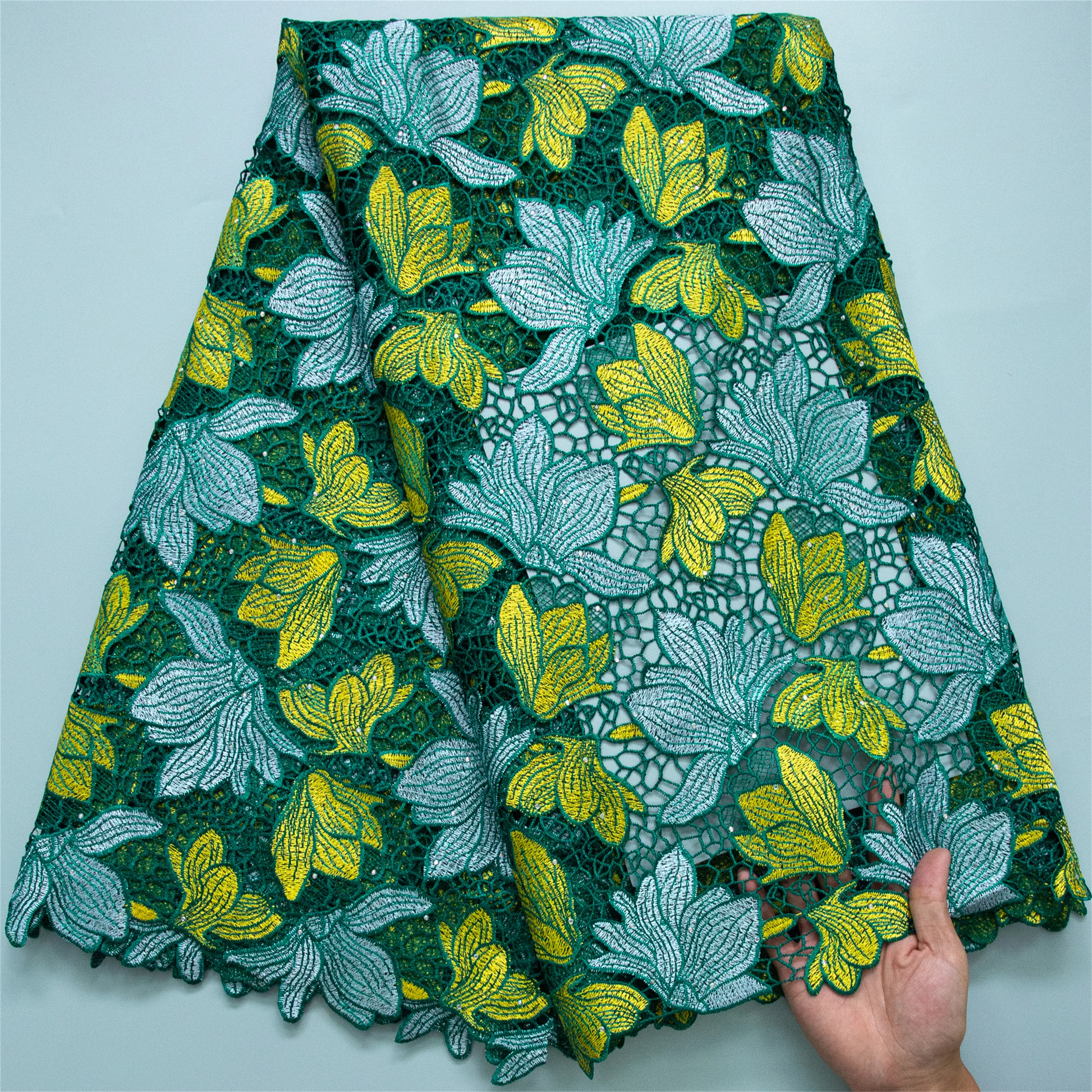 

SJD African Lace Fabric with Crystal 2024 High Quality Guipure Cord Lace Fabric for Sewing Women Luxury Wedding Party Dresses