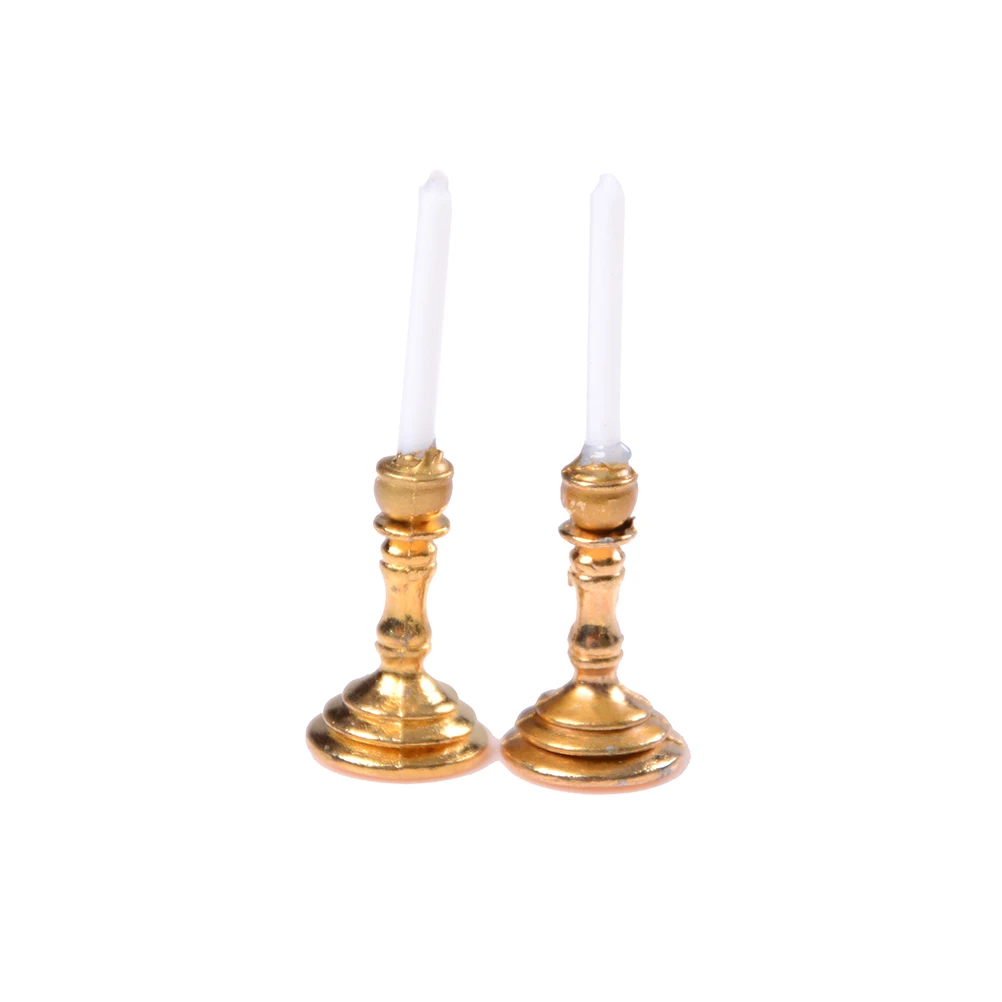 

1 Pair of 1:12 Dollhouse Miniature Candlesticks White Candles