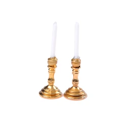 1 Pair of 1:12 Dollhouse Miniature Candlesticks White Candles