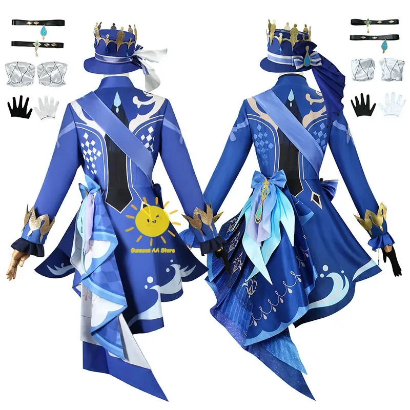 Fontaine Furina Focalors ชุดคอสเพลย์ Genshin Impact Furina เครื่องแต่งกาย Furina ชุดหมวกชุด Focalors วิกผมเสื้อผ้าฮาโลวีน