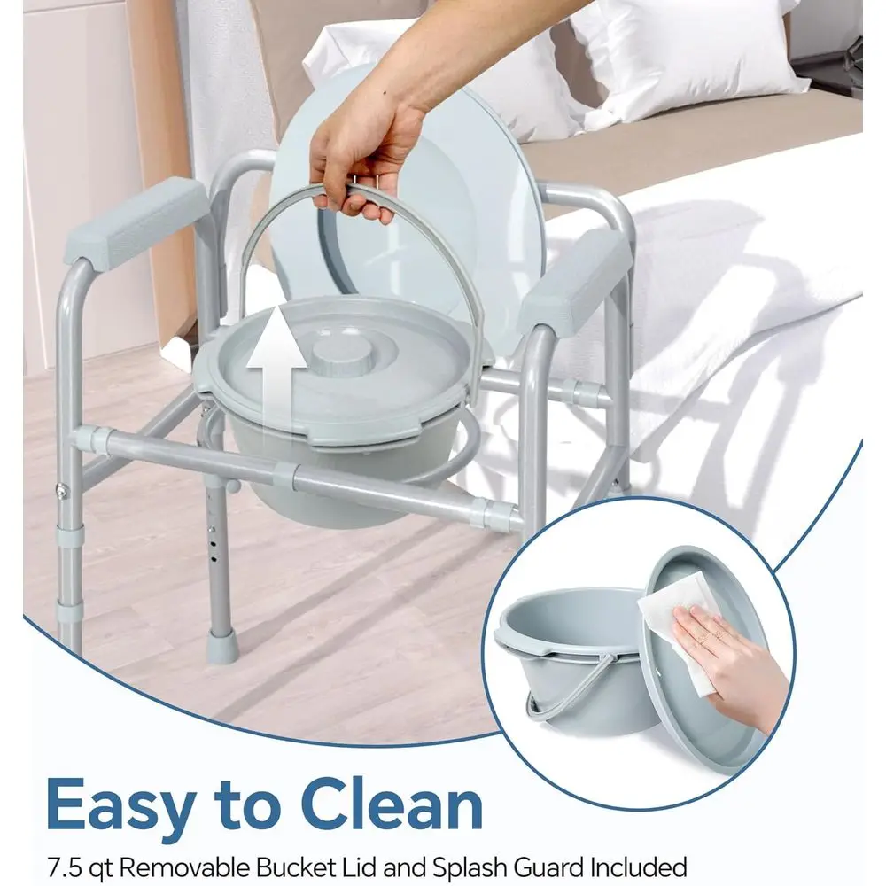 Portable Adjustable-Height Bedside Commode