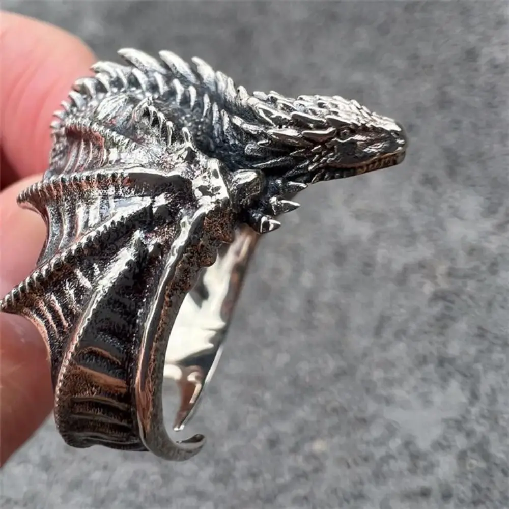 Fashion Punk Style Dragon Rings Opening Adjustable Pterosaur Wings Ring Gothic Retro Black Dragon Rings For Men