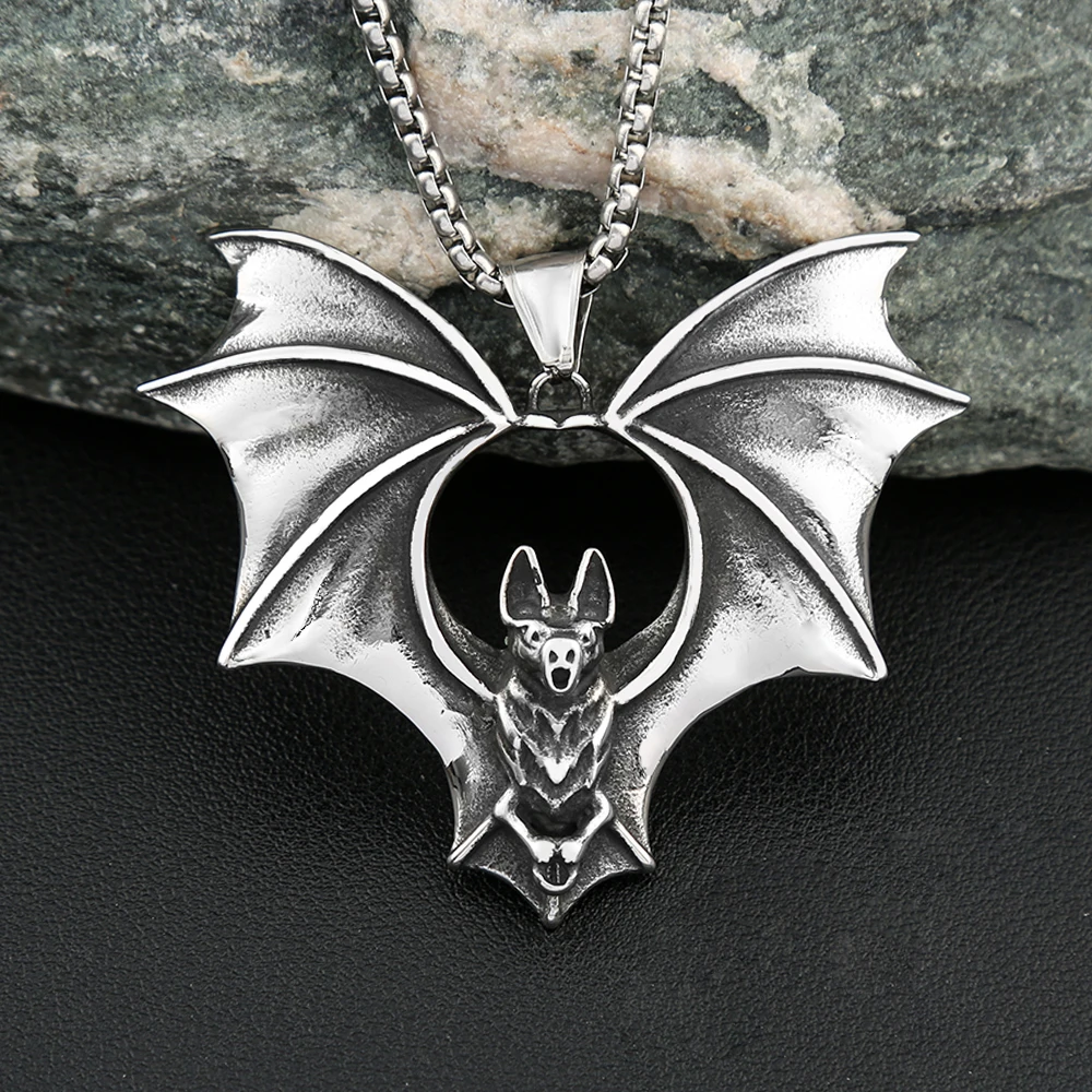 Vintage Kreative Edelstahl Fledermaus Anhänger Halsketten Für Männer Frauen Punk Personalisierte Tier Halskette Biker Schmuck Großhandel