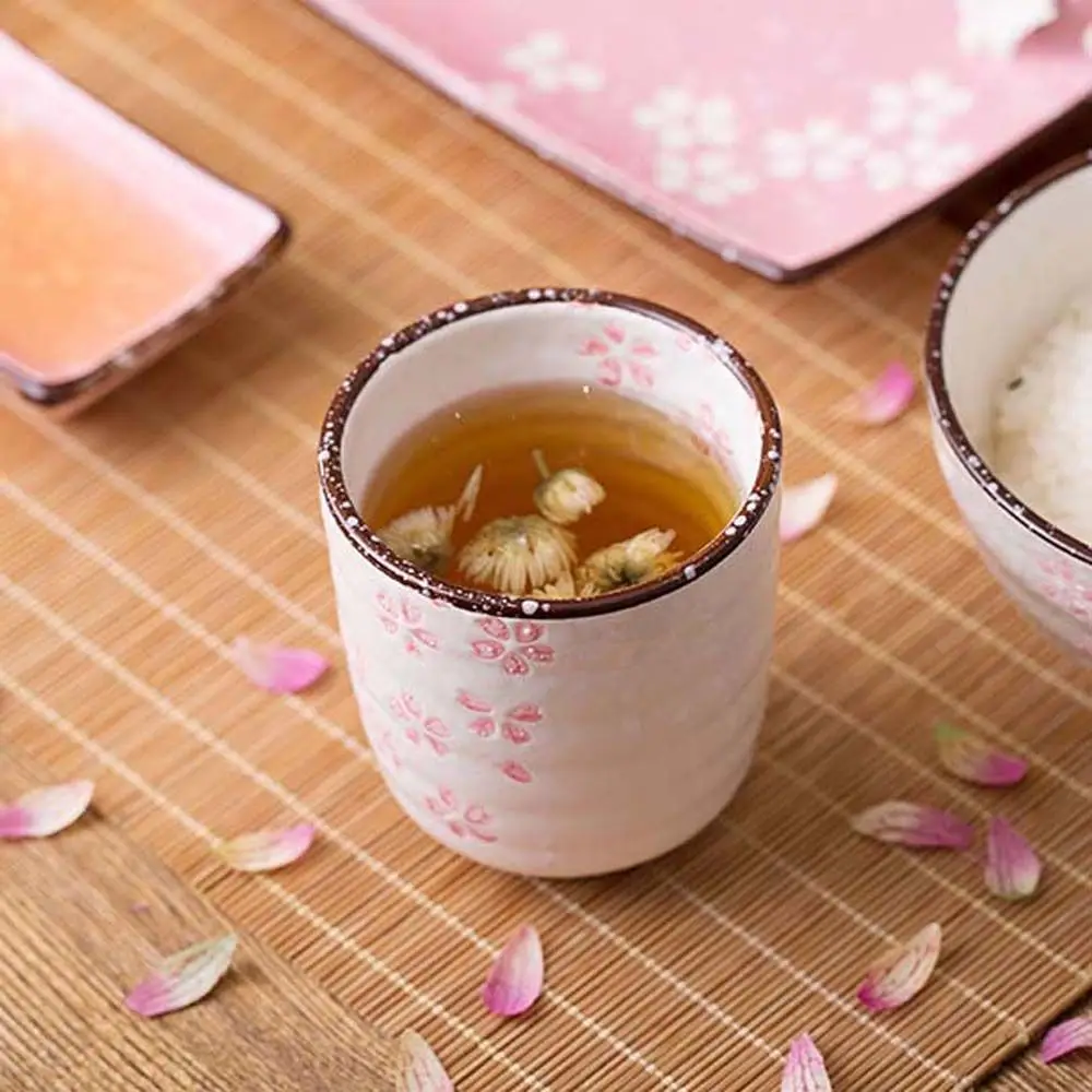 Pink Japanese Style Vintage Sakura Tea Cup Kawaii Cherry Blossoms Teaware Exquisite Home Water Cup Creative Ceramic Cup