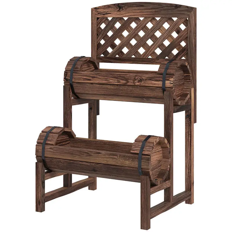 NONE Jardinière sur pieds surélevée avec treillis carré potager 2 niveaux pour terrasse, balcon jardin 42 x 49 x 80 cm marron Articles de boutique temporaires, amovibles et de grande valeur