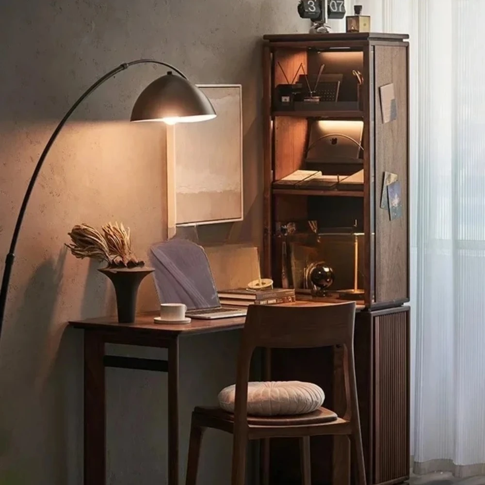 AA Solid wood narrow bookcase desk integrated black walnut, pull cabinet