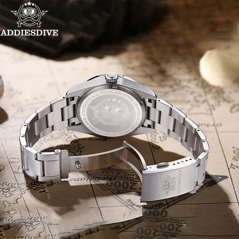 ADDIESDIVE Stainless Steel GMT Men's Watches Calendar Display 20ATM Waterproof Quartz Watches Super Luminous AD2036 Reloj Hombre