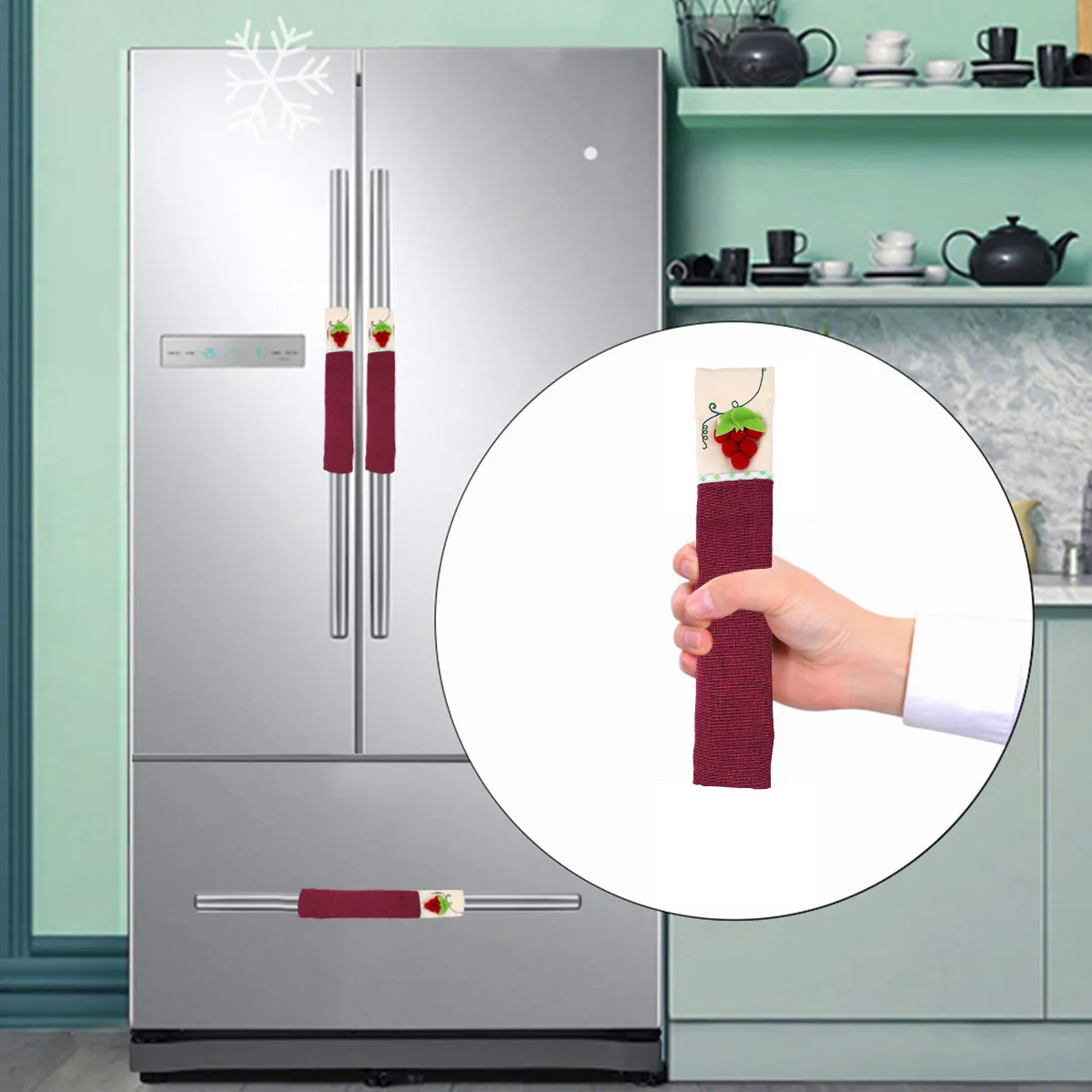 

Grape Design Refrigerator Handle Cover Soft Cloth Door Knob Glove for Fridge Oven Microwave Kitchen Appliance Decorative Handle