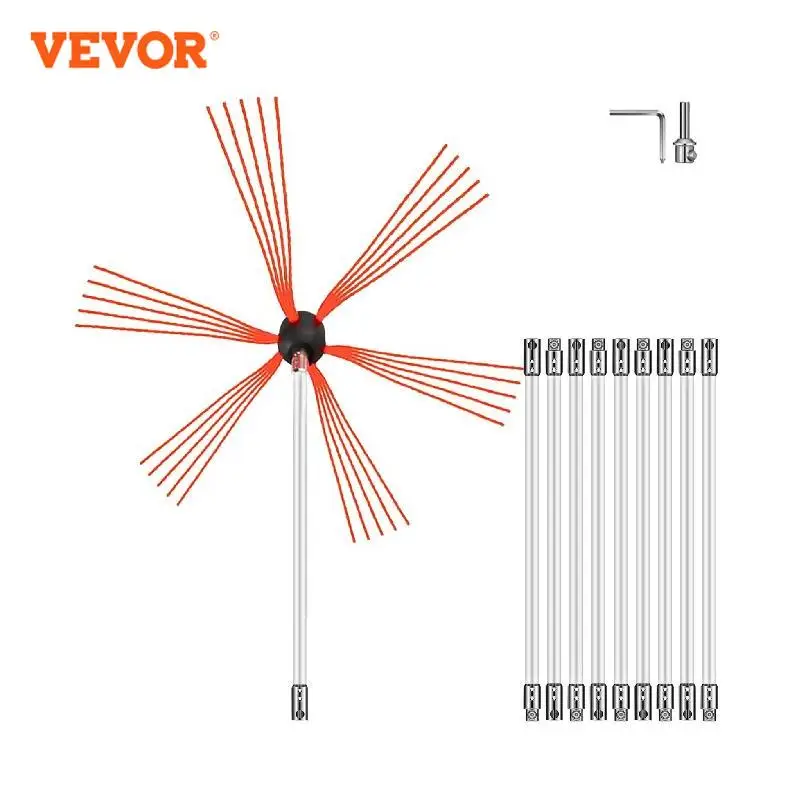 VEVOR Chimney Sweep Kit 33FT Chimney Cleaning Tool Kits with 10 Nylon Flexible Rods Chimney Brush 394 Inch for Sweeping 