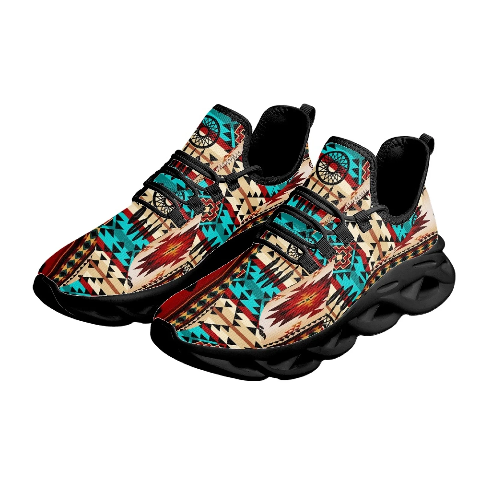 Ethnic Tribal Aztec Pattern Lightweight Lace Up Mesh Shoes Women's Tribal Horse Totem Shoes Platform Sneaker Zapatos