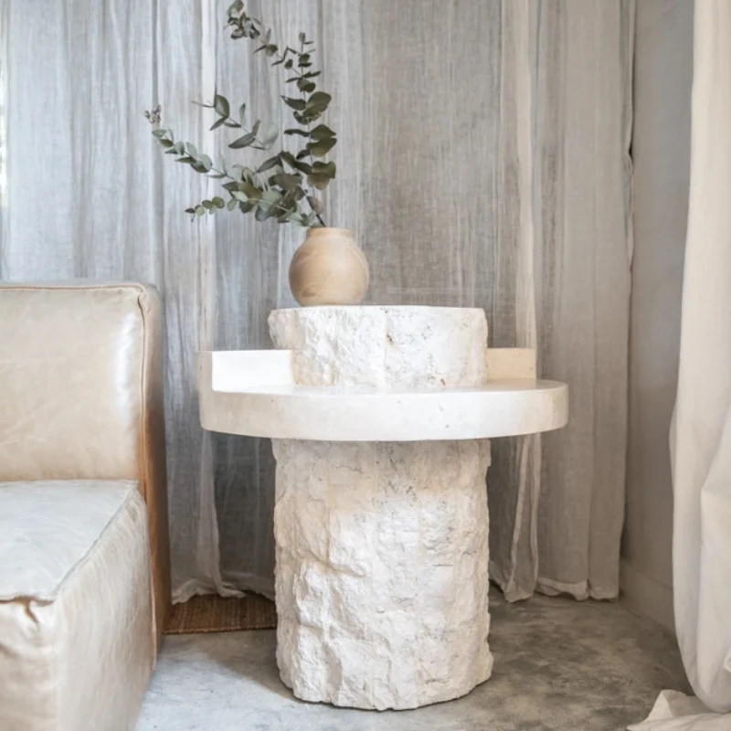 xx-Natural Stone Tea Table Contracted Wabi-sabi Personality Creative Destruction Effect Nordic Travertine Marble Side Table