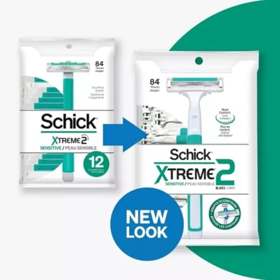 Schick Xtreme 2 Blade Sensitive Skin Disposable Razor For Men, Pack of 12