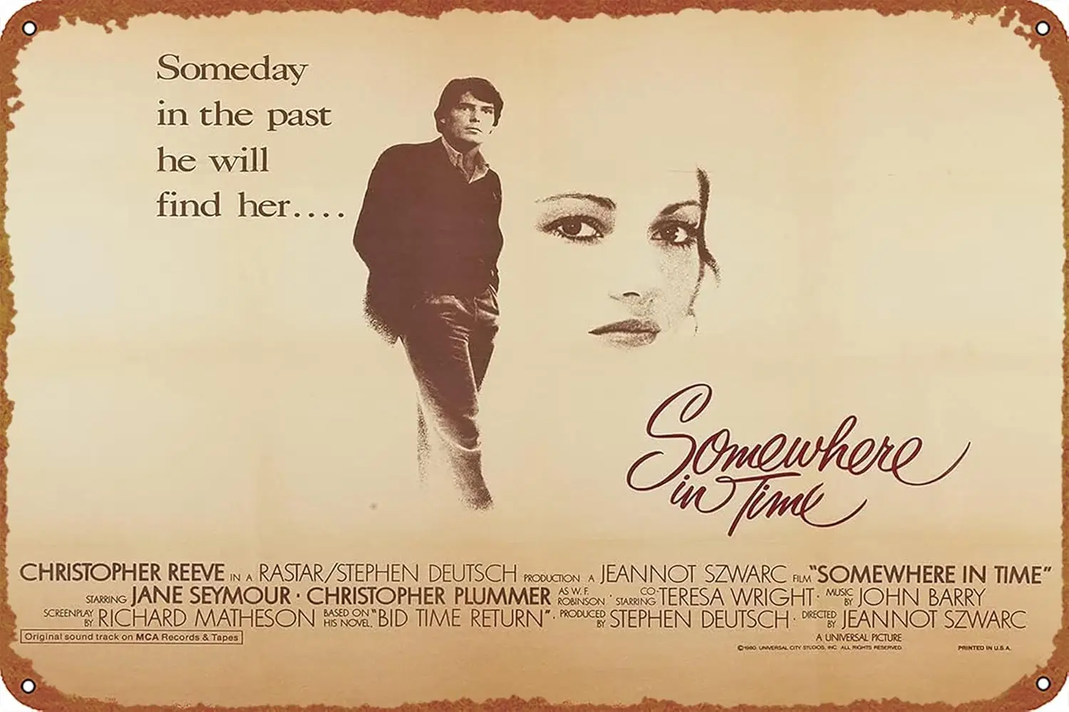 Somewhere in Time Movie Poster Retro Metal Sign Vintage Tin Sign for Cafe Bar Home Wall Decor 12 X 8 inch sign