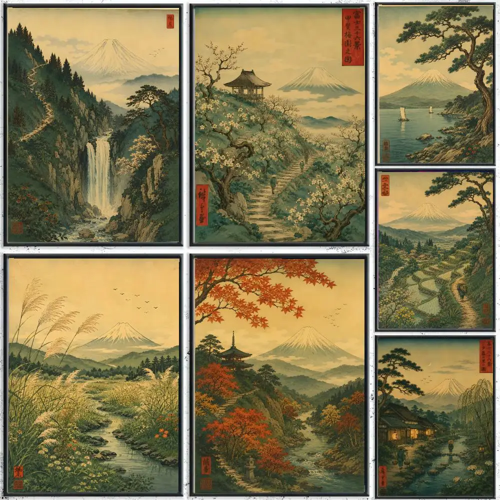 Mount Fuji Japanese ukiyo-e landscape Poster Art HD Advanced Aesthetic Printing Paper Wall Art for Living Room Home Decor
