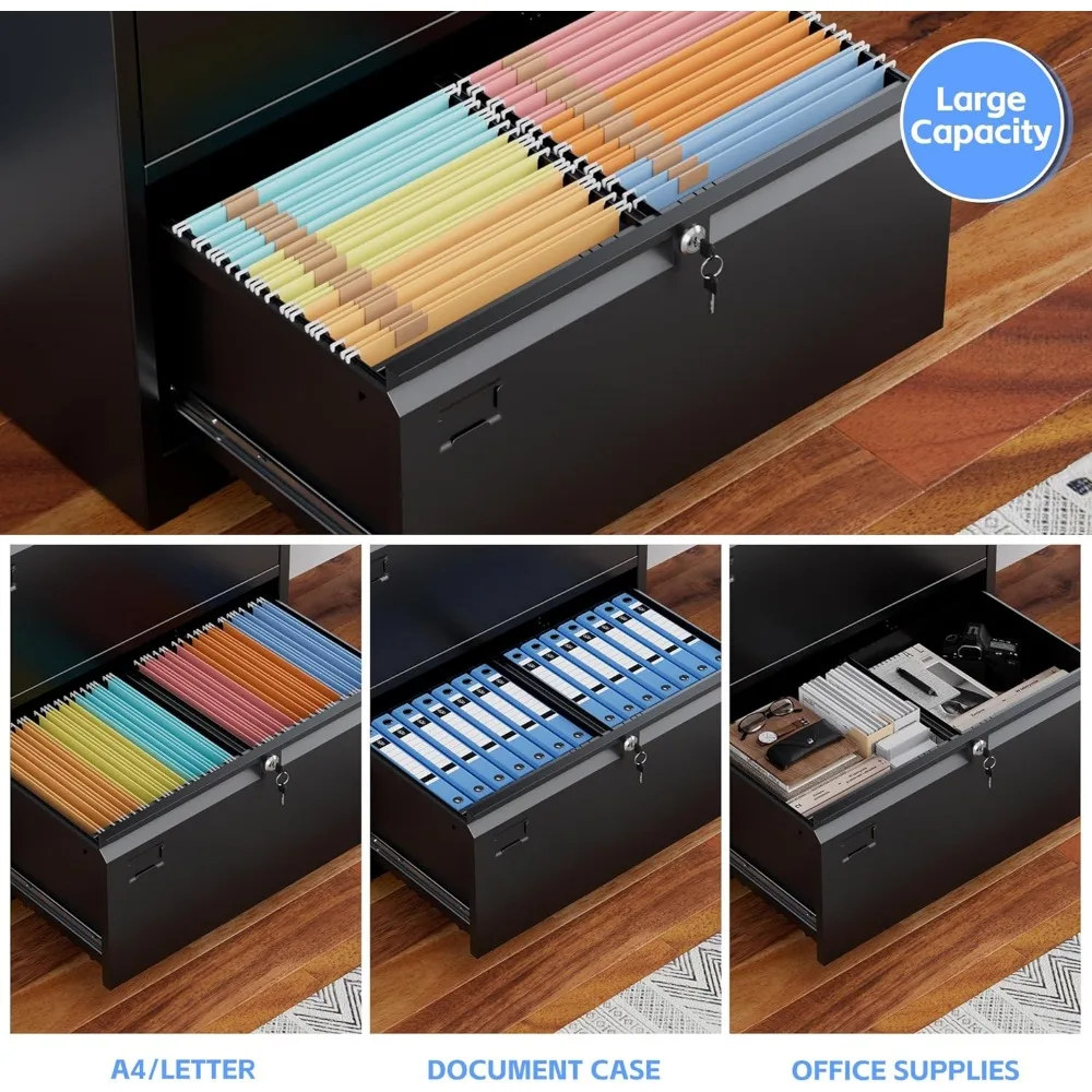 Metal Lateral File Cabinet with Lock, 4-Drawer Wide, Suitable for Home and Office, Letter and Legal Size Filing Cabinet