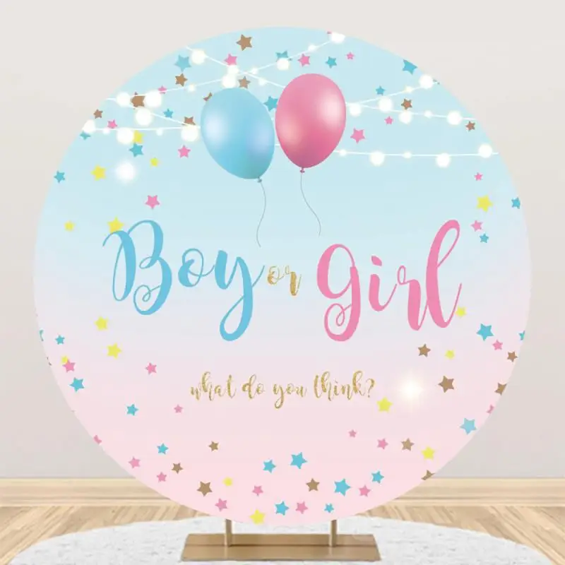 Boy or Girl Gender Reveal Round Backdrop For Photography Bear Elephant Baby Shower Birthday Party Circle Background Photo Studio