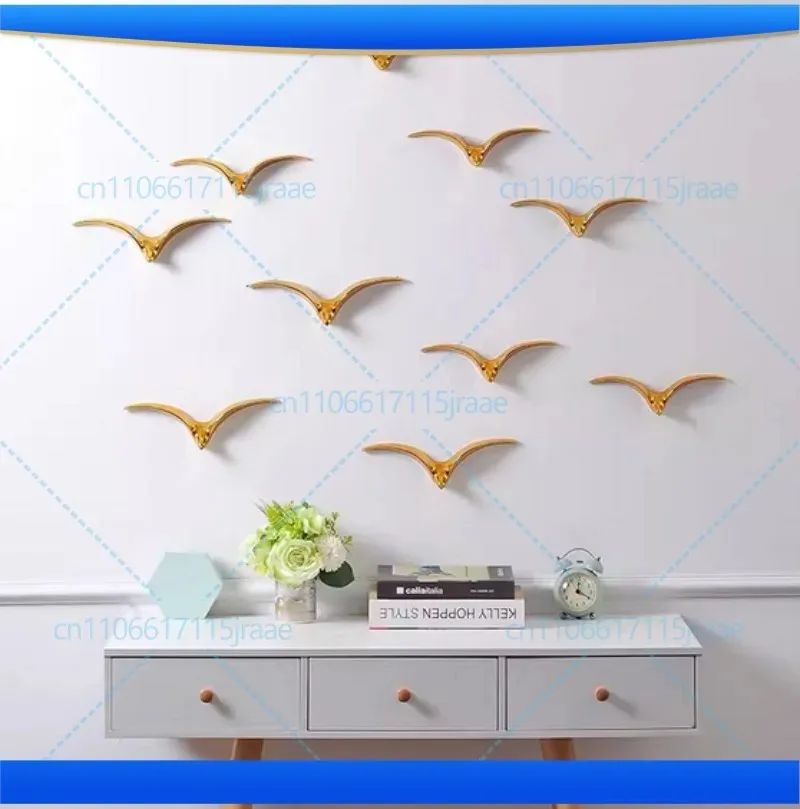 Ceramics Pendant Three-dimensional Little Bird Background Wall Decoration Wild Goose Seagull Golden Wall Decoration Modern Home