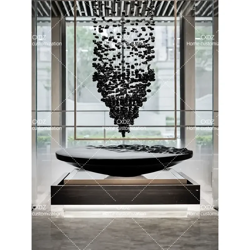 Large Fiberglass Corrugated Disc Sculpture Floor Standing Water Feature Ornament for Hotel Lobby Bar Club Decor