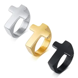 Simple Classic Stainless Steel Cross Geometric Ring Waterproof Fashion Unisex Daily Jewelry Gift