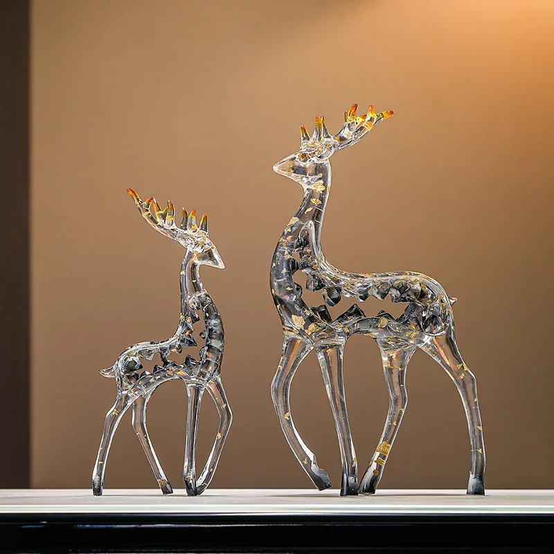 

Room Decor A Pair Transparent Crystal Deer Ornament,Statuette Living Room TV Cabinet,Wine Cabinet,Office,Hotel Decoration,Gift