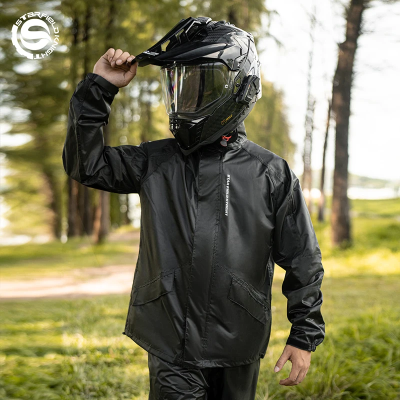 

SFK Newest Black Motorcycle Raincoat Rainpants Suit Waterproof Inner Mesh Breathable Men Women Riding Clothing Gears 2Pcs/set