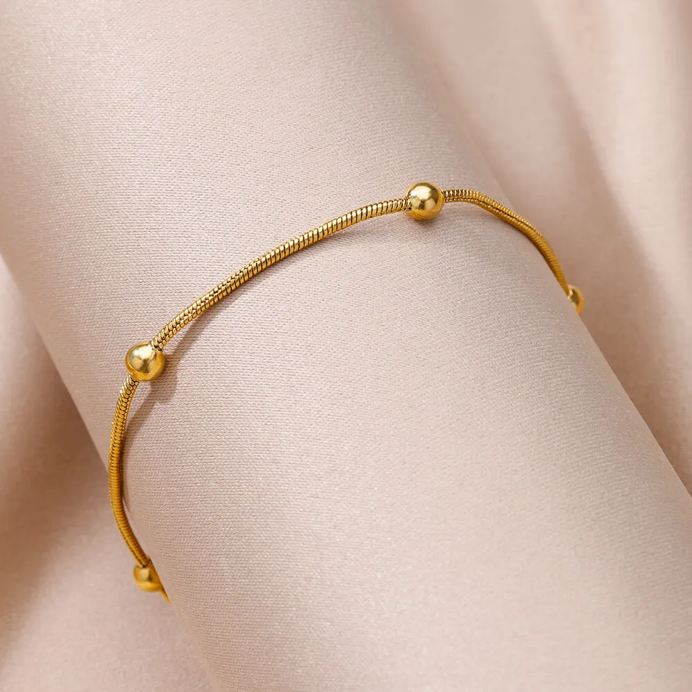 Gold Color Beads Round Snake Chain Anklets for Women Stainless Steel Leg Chain Ankle Bracelet femme Summer Beach Foot Jewelry