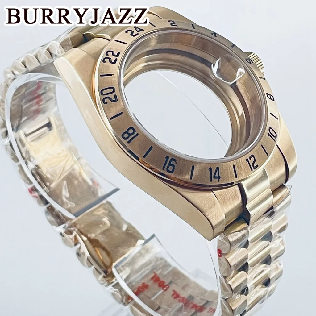 BURRYJAZZ 39 مللي متر NH34 NH35 NH36 NH70 NH72 ETA2824 PT5000 ساعة حافظة GMT ارتفع الذهب الفولاذ المقاوم للصدأ الياقوت الزجاج الإنزلاق قفل المشبك