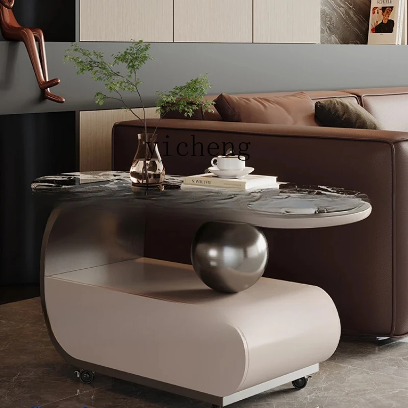Y1 removable trolley supercrystalline stone coffee table modern minimalist storage side table living room oval table