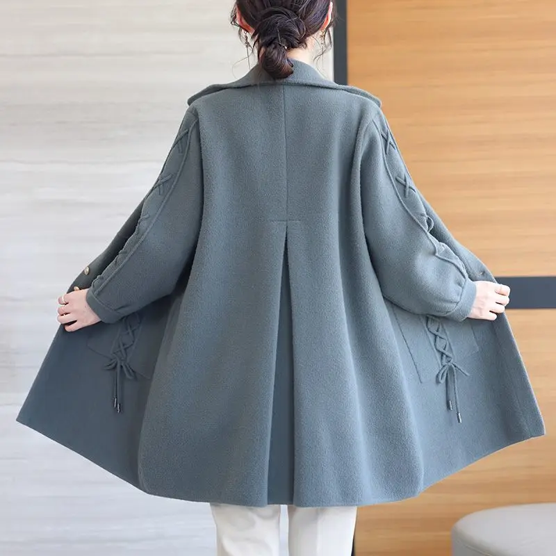Winter New Middle-Aged Lady Temperament Cashmere Coat Female Mid-Length Loose Plus Size 100.00kg Fashion Casual Woolen Outwear