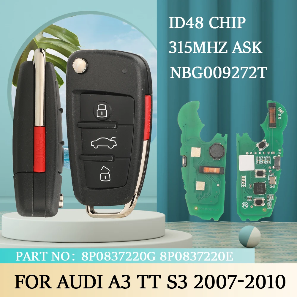 

Jingyuqin 4 кнопки 8P0837220G 8P0837220E ID48 чип 315 МГц складной автомобильный дистанционный брелок для Audi A3 TT S3 2007-2010
