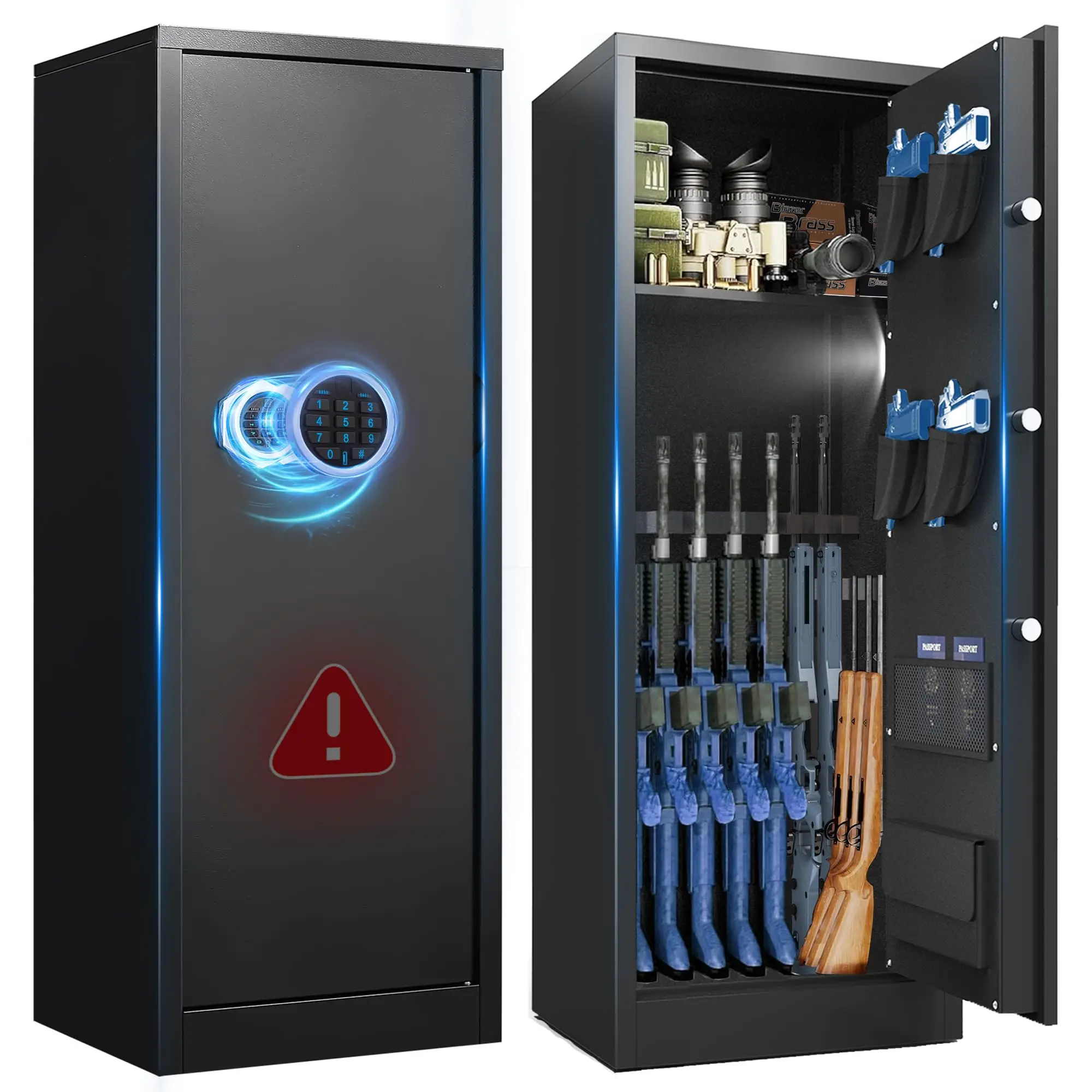 8-10 Gun Safe for Rifles and Pistols, Quick Access Electronic Keypad Gun Cabinet with Silent & Alarm Mode, Rifle Safes