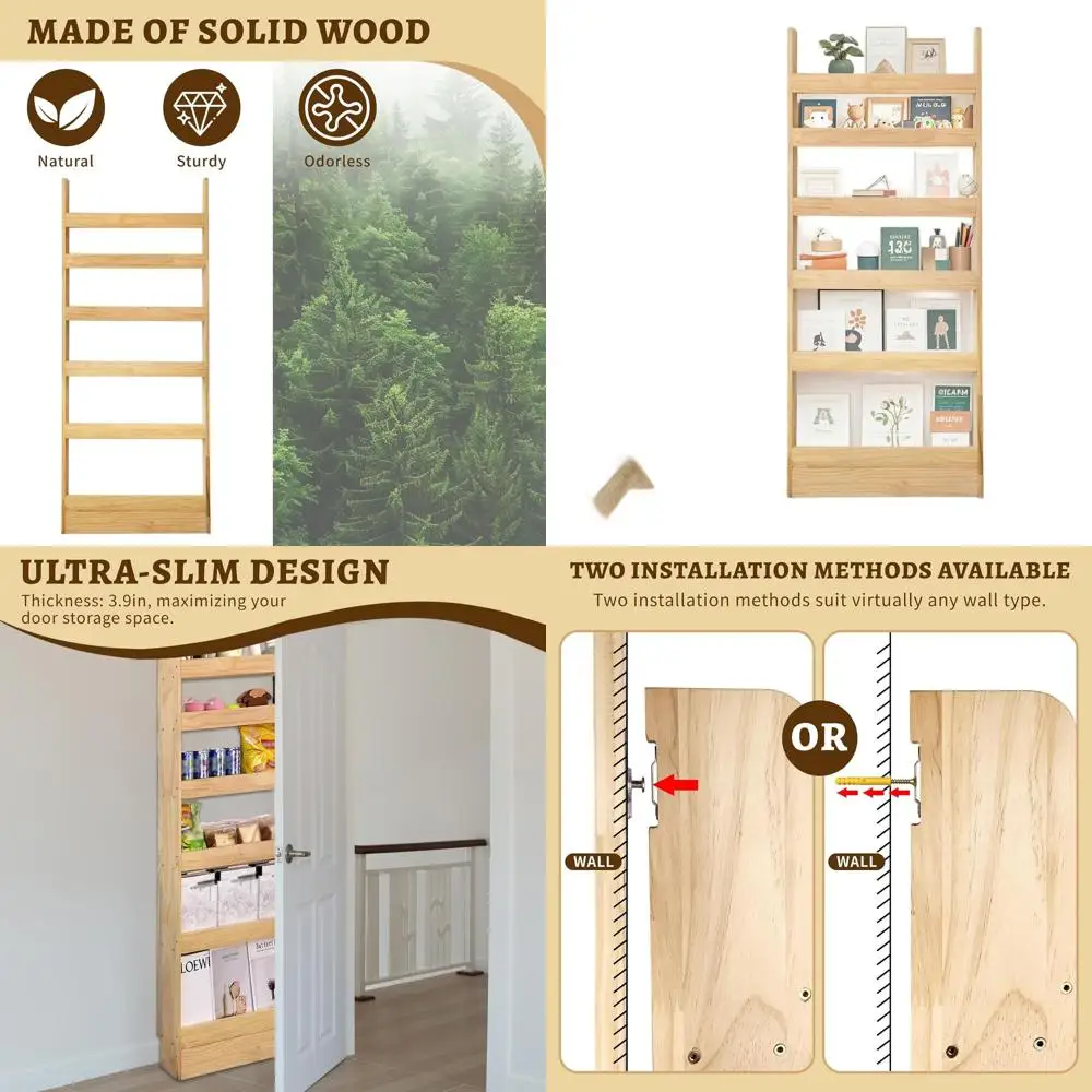 

Eco-Friendly 6-Tier Solid Wood Wall Shelf - Space-Saving Organizer for Kids & Adults (23.8in)
